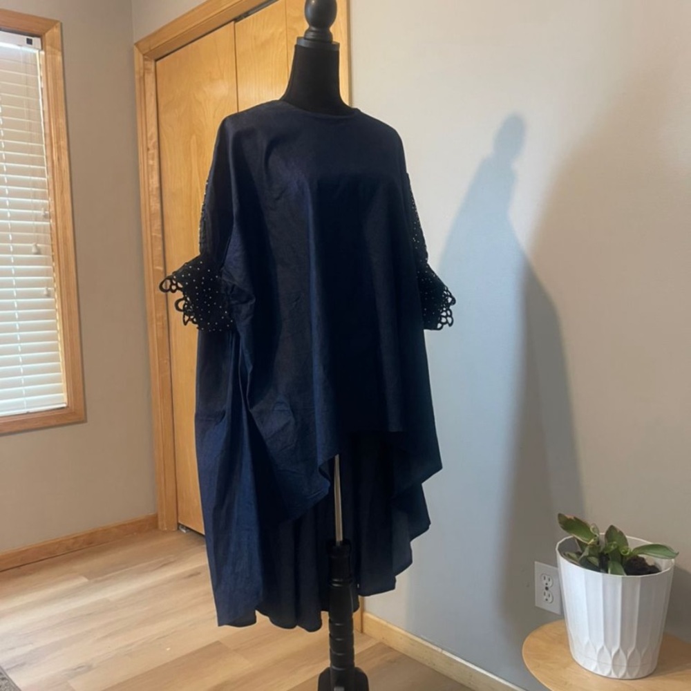 Elegant Navy Blue Asymmetrical Dress Top
